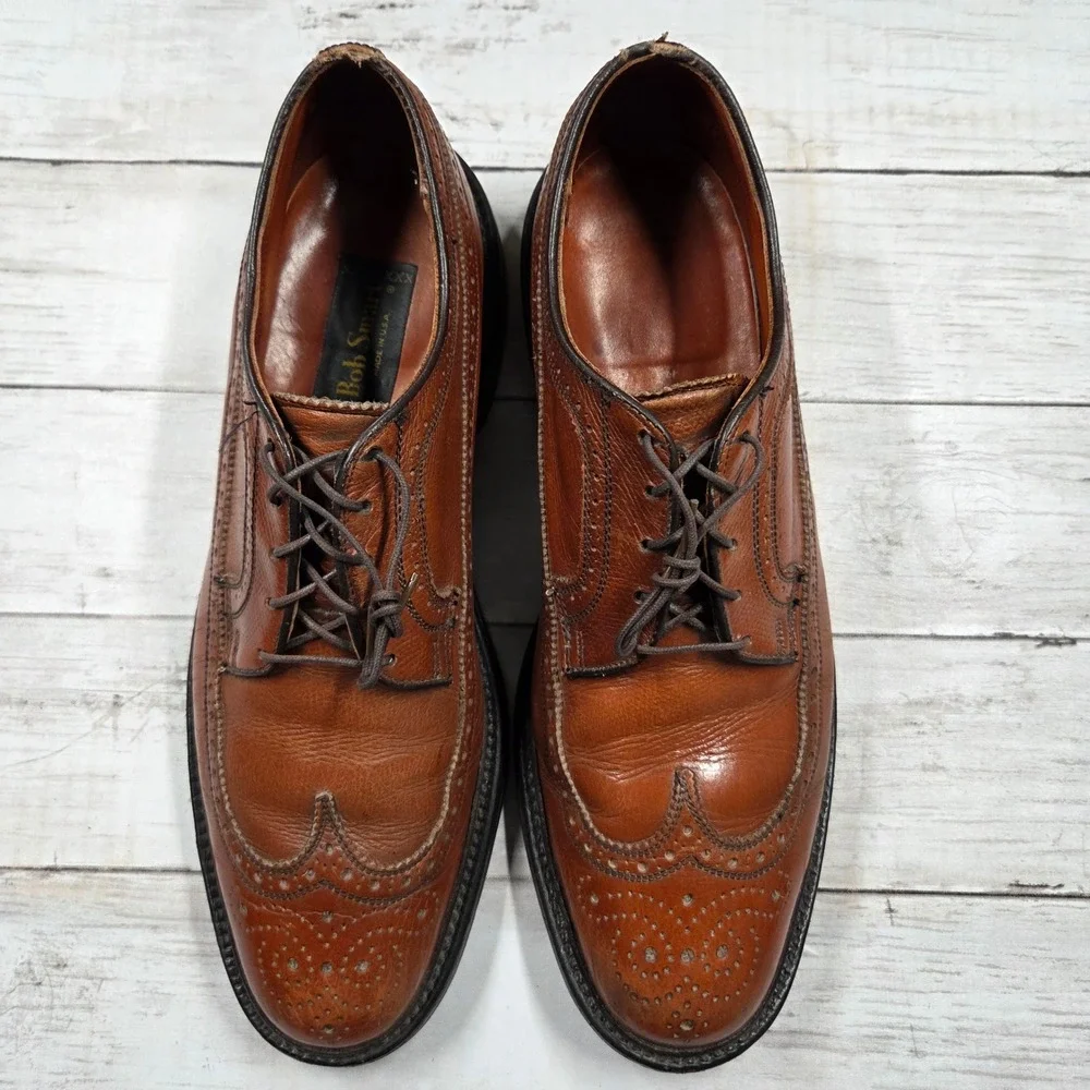 Bob Smart Dress Shoes Mens 11B Brown Longwing Wingtip Leather Oxford Vintage USA